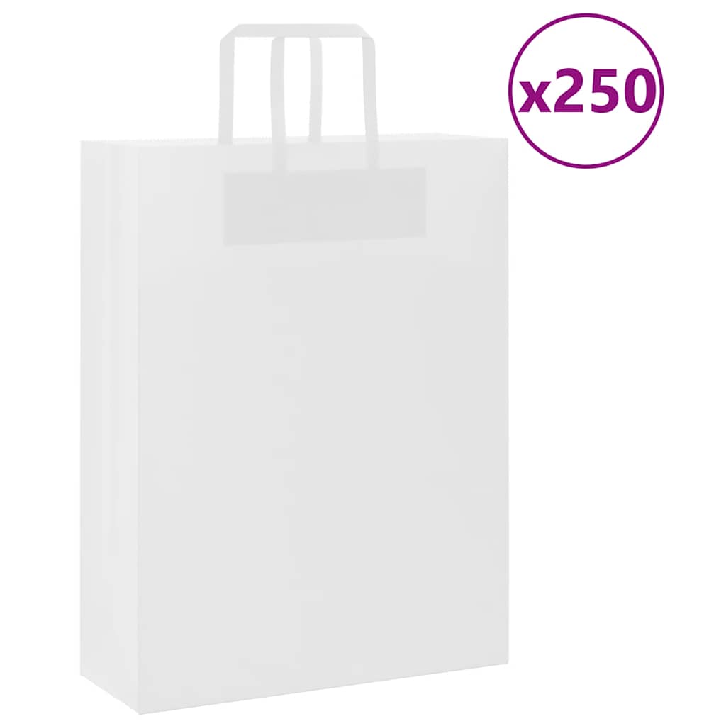 vidaXL Pungi de hârtie 250 buc cu mânere albe 32x12x42 cm