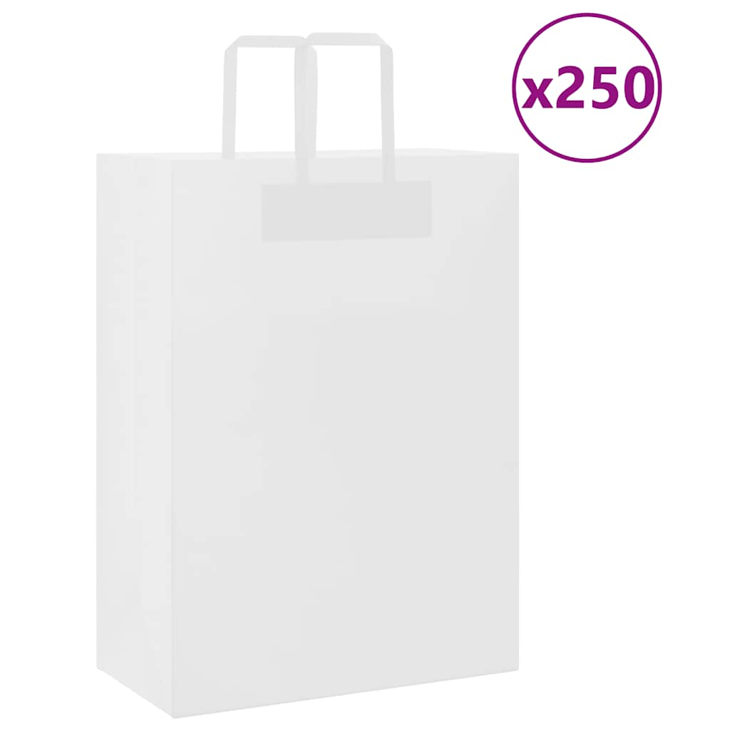 vidaXL Pungi de hârtie 250 buc cu mânere albe 32x17x44 cm