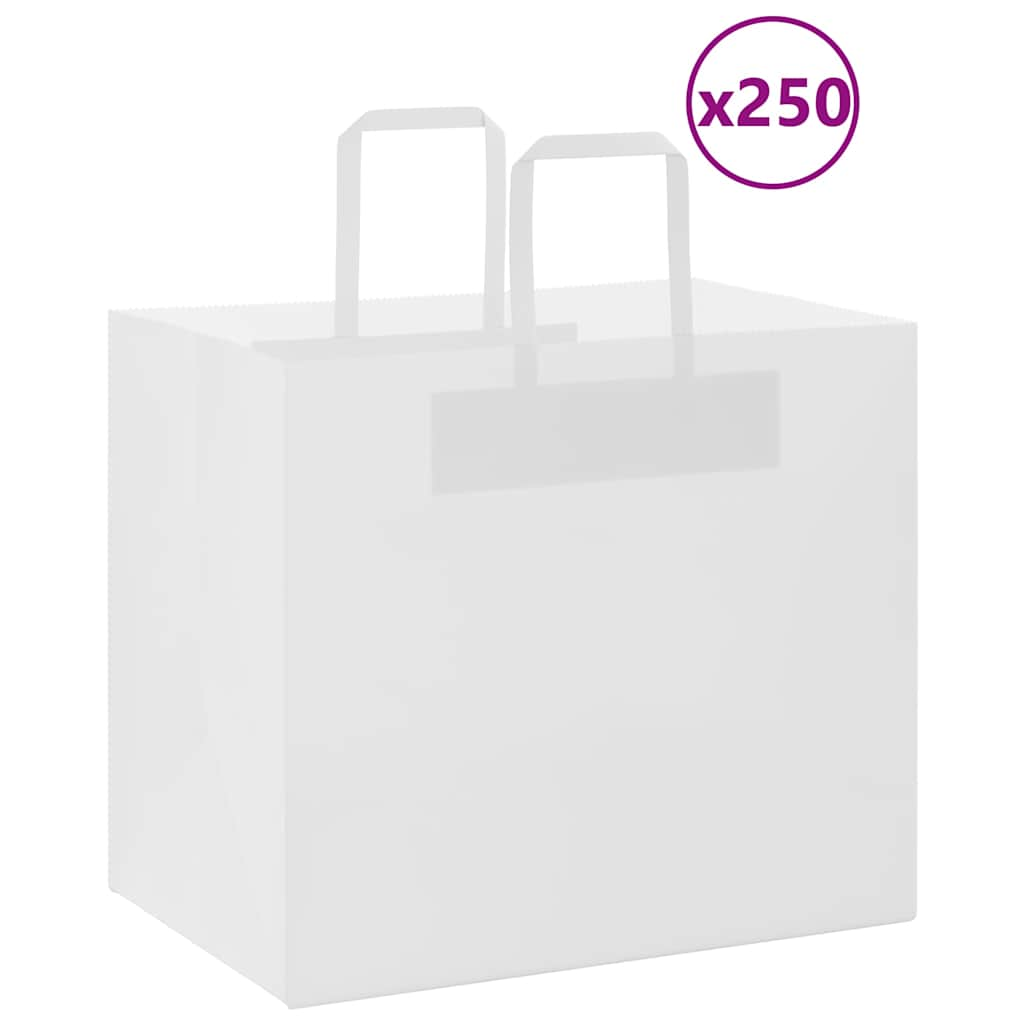 vidaXL Pungi de hârtie 250 buc cu mânere albe 32x22x28 cm