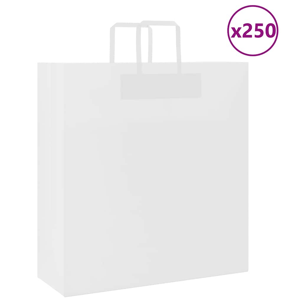 vidaXL Pungi de hârtie 250 buc cu mânere albe 45x17x48 cm