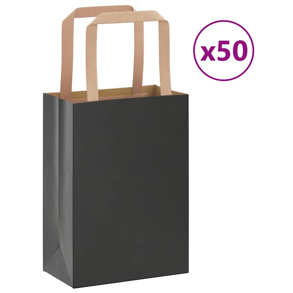 vidaXL Pungi de hârtie 50 buc cu mânere negre 15x8x21 cm