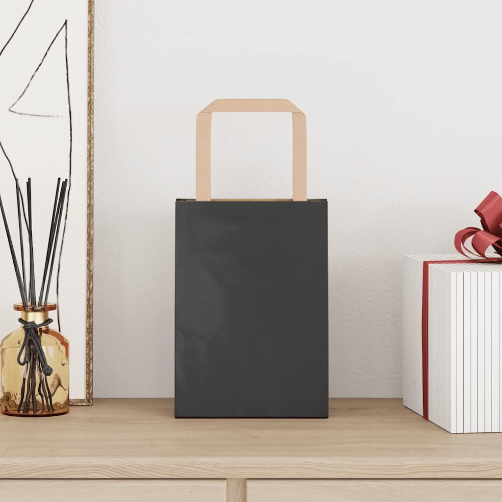 vidaXL Papieren zakken 50 st met hengsels 15x8x21 cm zwart afbeelding