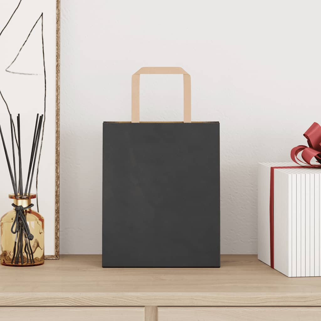 vidaXL Papieren zakken 50 st met hengsels 18x8x22 cm zwart afbeelding