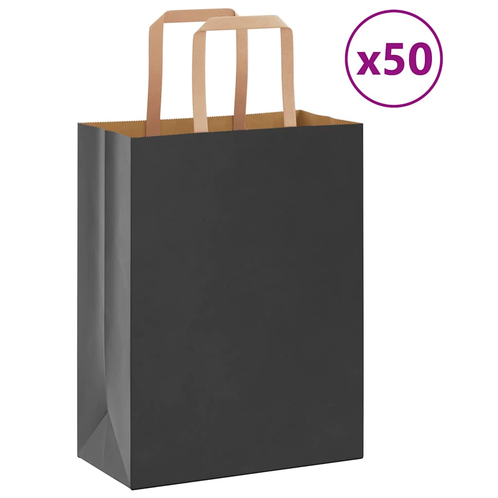 vidaXL Pungi de hârtie 50 buc cu mânere negre 21x11x28 cm