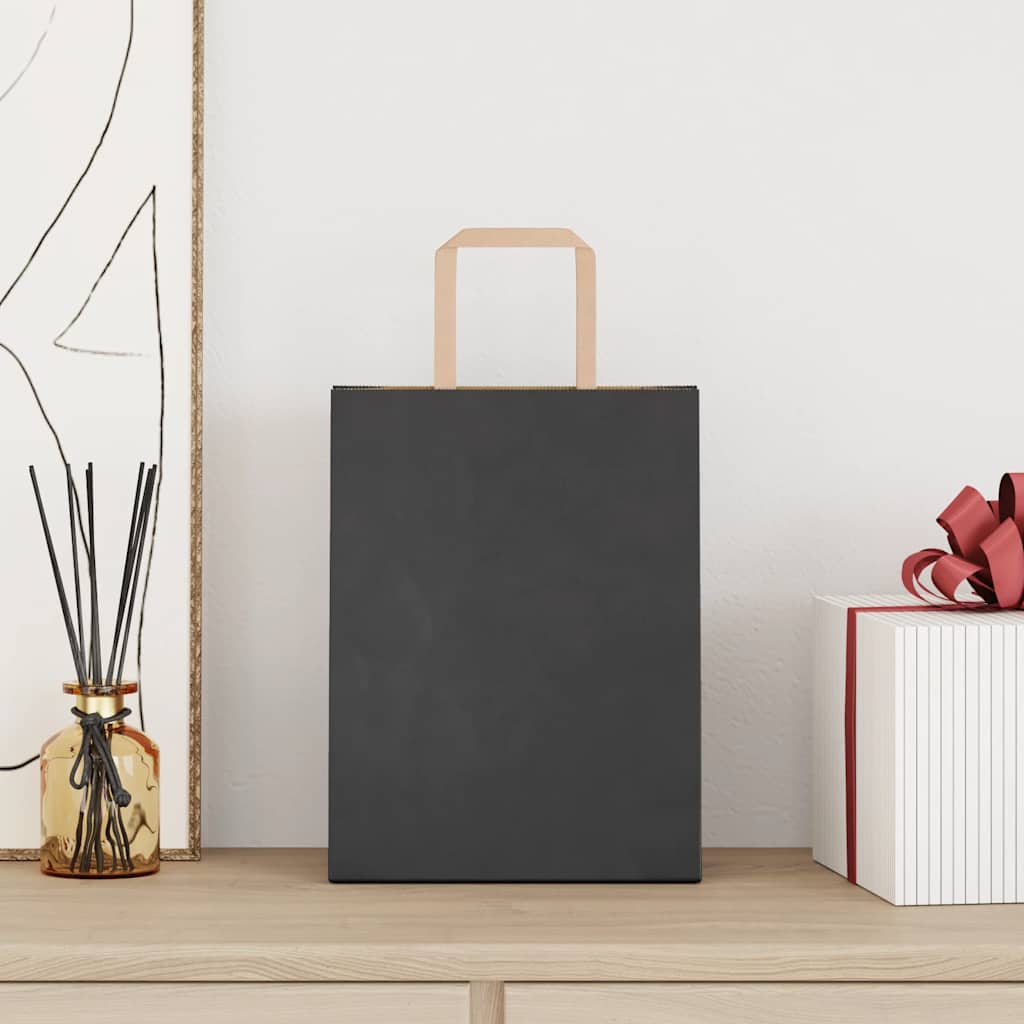 vidaXL Papieren zakken 50 st met hengsels 21x11x28 cm zwart afbeelding