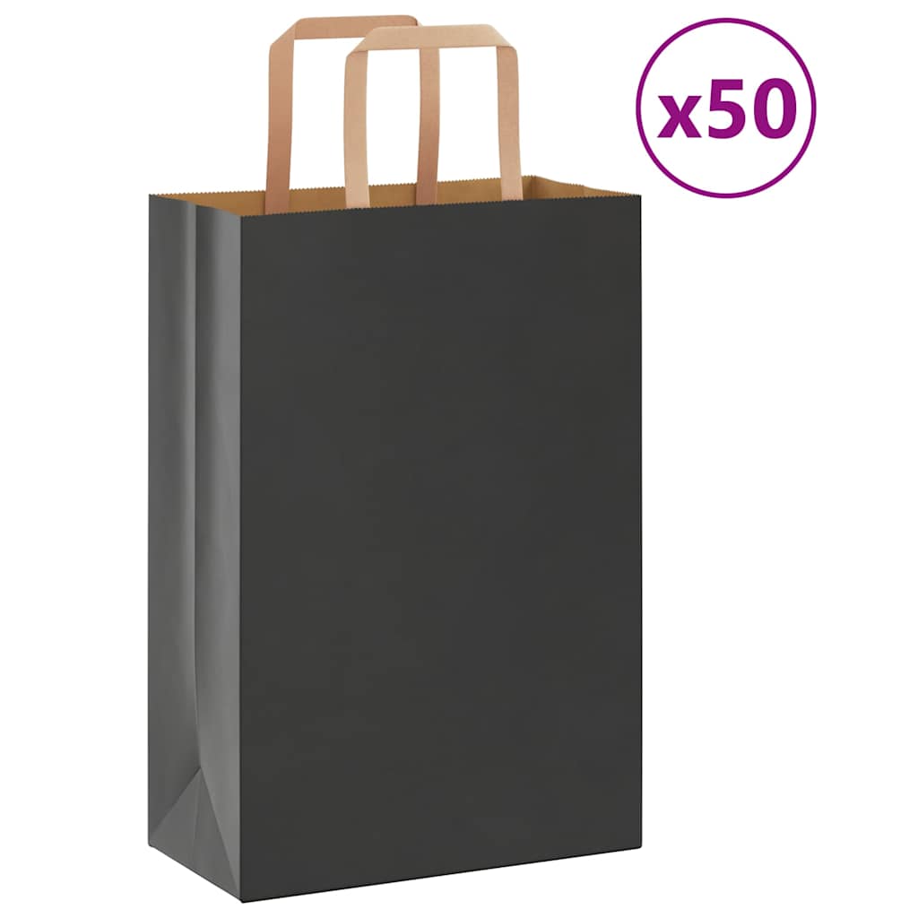 vidaXL Pungi de hârtie 50 buc cu mânere negre 21x11x31 cm