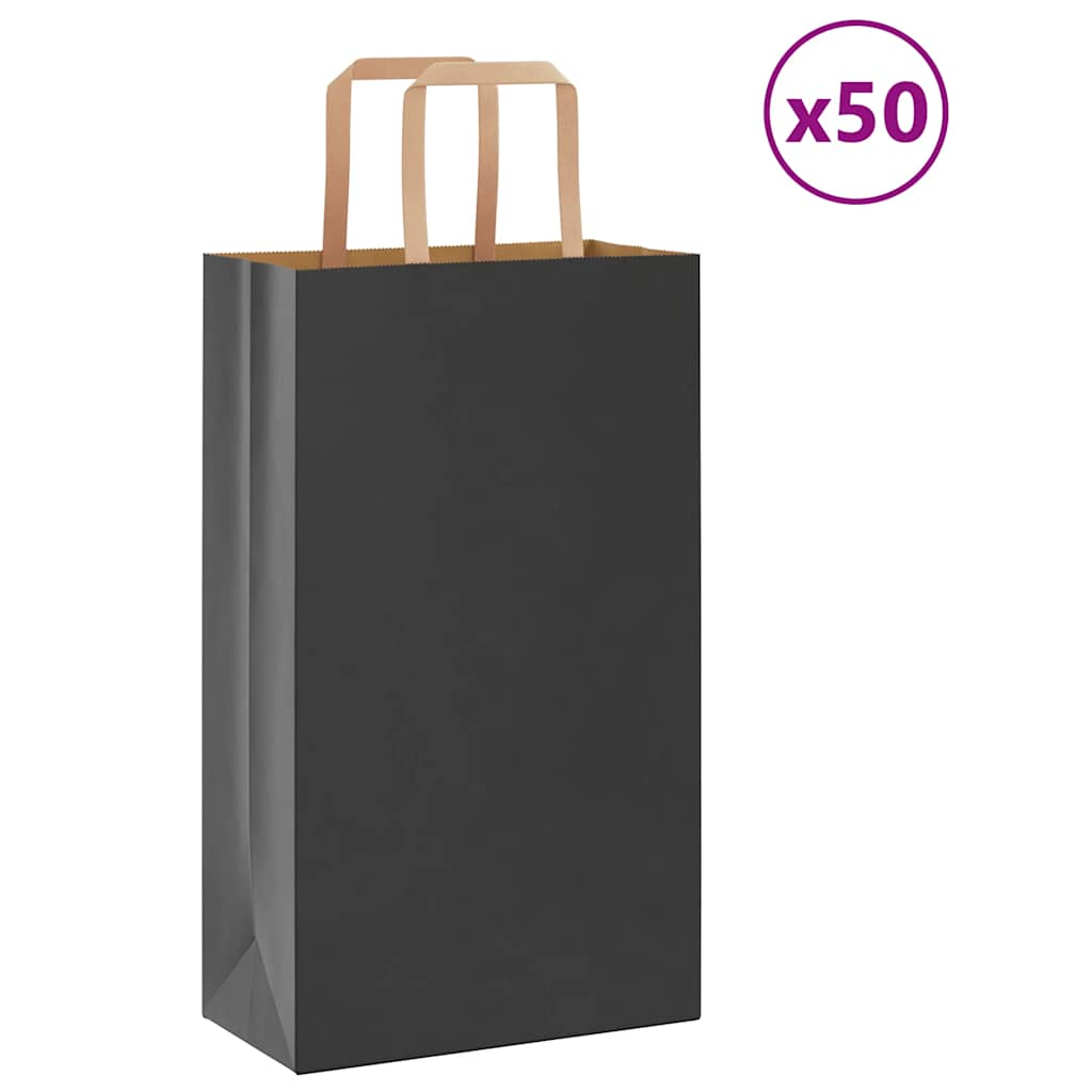 vidaXL Pungi de hârtie 50 buc cu mânere negre 21x11x36 cm