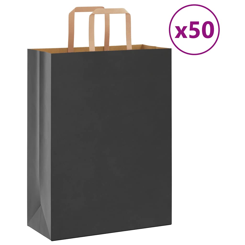 vidaXL Saci de hârtie 50 buc cu mânere negre 26x12x35 cm