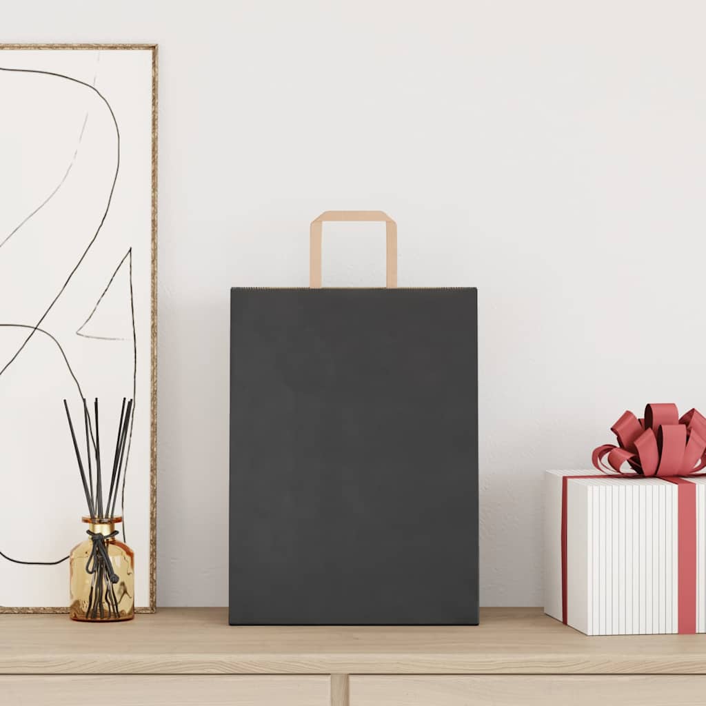 vidaXL Papieren zakken 50 st met hengsels 26x12x35 cm zwart afbeelding