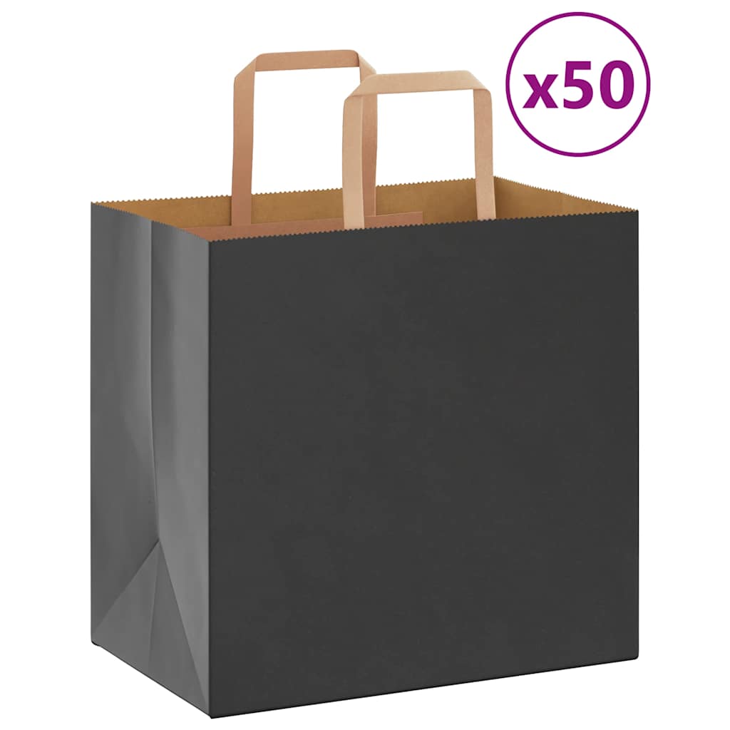 vidaXL Pungi de hârtie 50 buc cu mânere negre 26x17x25 cm