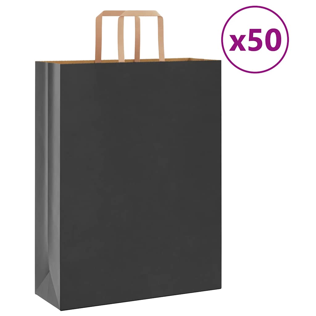 vidaXL Pungi de hârtie 50 buc cu mânere negre 32x12x42 cm