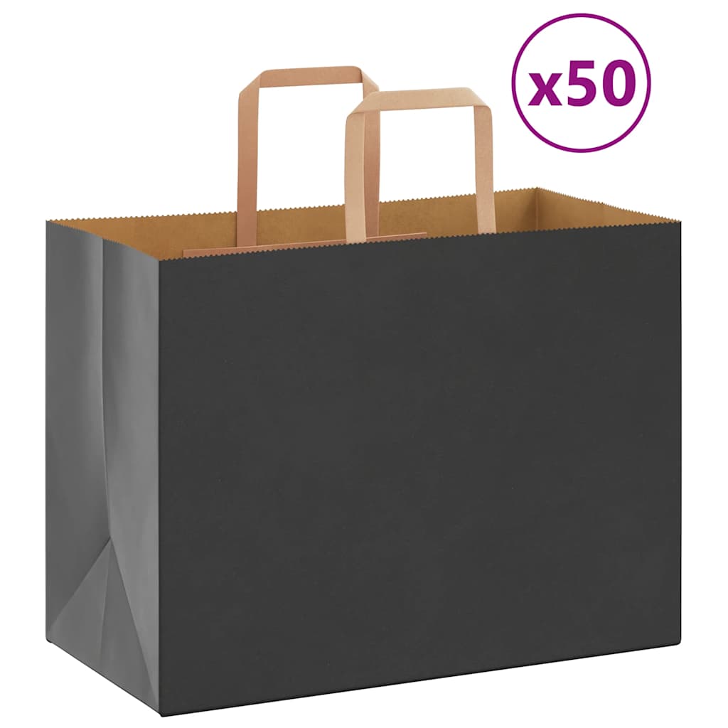 vidaXL Pungi de hârtie 50 buc cu mânere negre 32x17x25 cm