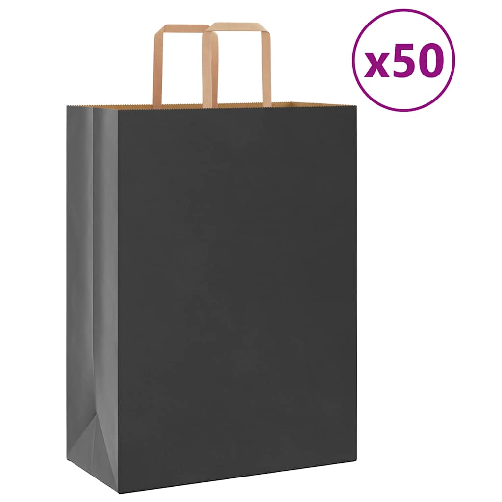 vidaXL Pungi de hârtie 50 buc cu mânere negre 32x17x44 cm