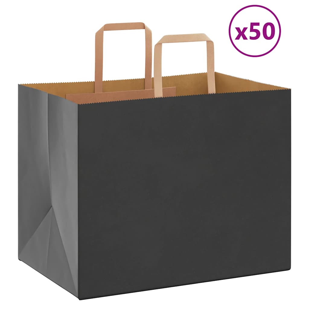 vidaXL Pungi de hârtie 50 buc cu mânere negre 32x22x24 cm