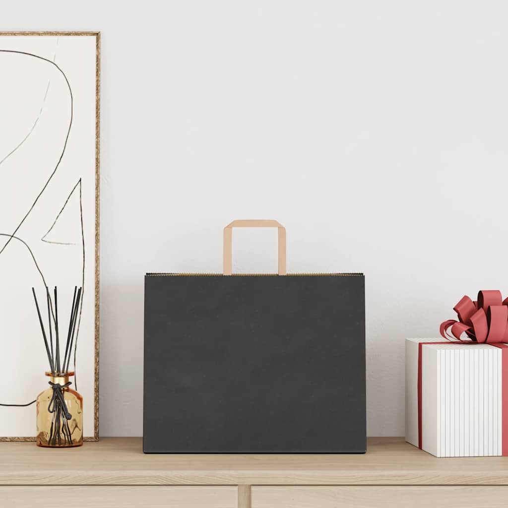 vidaXL Papieren zakken 50 st met hengsels 32x22x24 cm zwart afbeelding