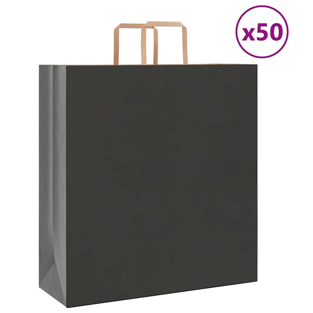 vidaXL Pungi de hârtie 50 buc cu mânere negre 45x17x48 cm