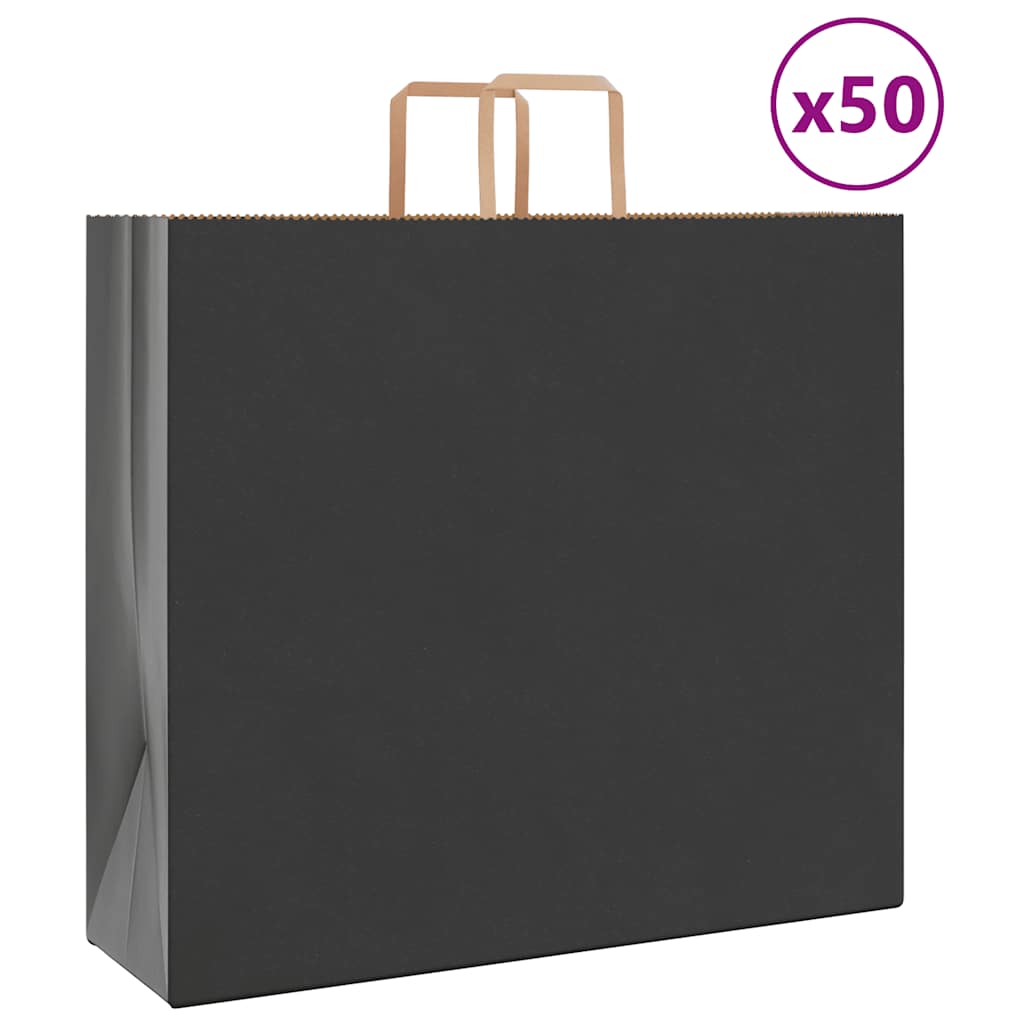 vidaXL Papiertragetaschen 50 Stk. mit Henkeln Schwarz 54x15x49 cm