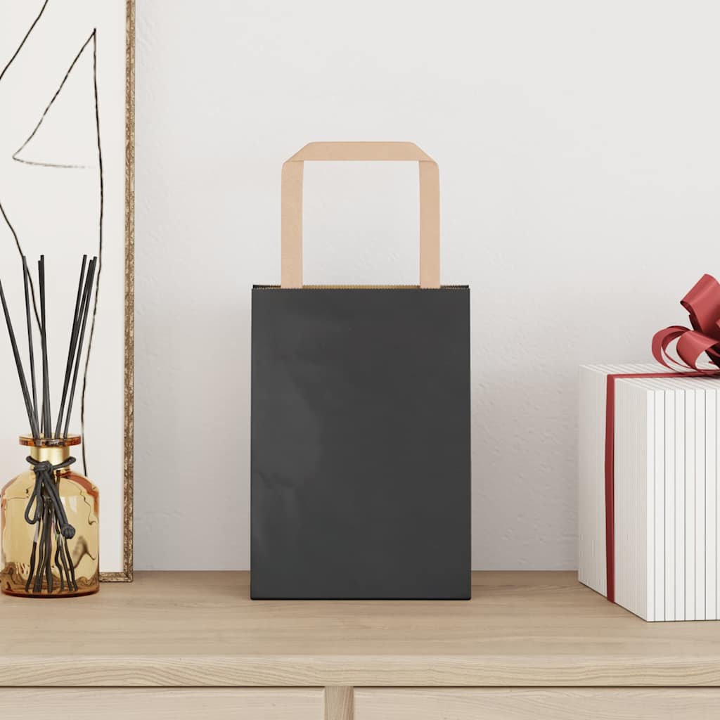 vidaXL Papieren zakken 250 st met hengsels 15x8x21 cm zwart afbeelding