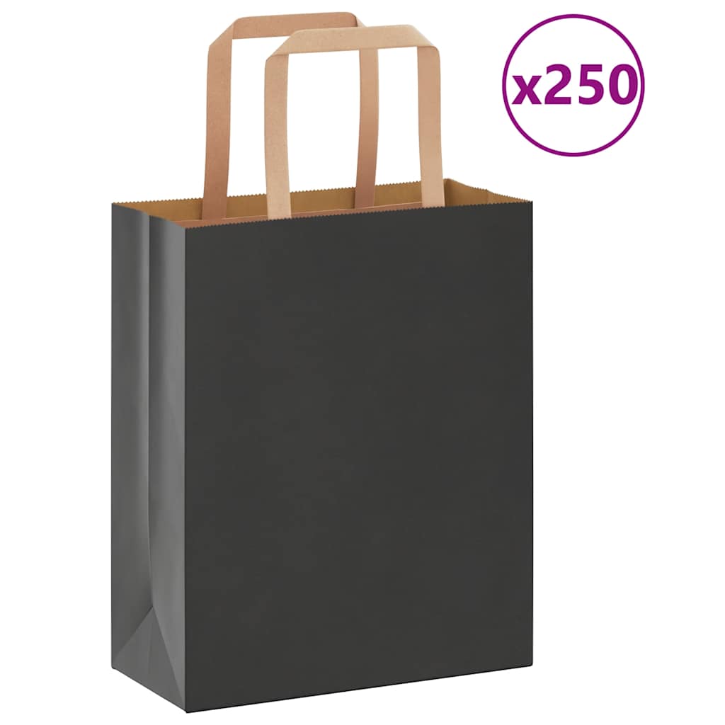 vidaXL Pungi de hârtie 250 buc cu mânere negre 18x8x22 cm