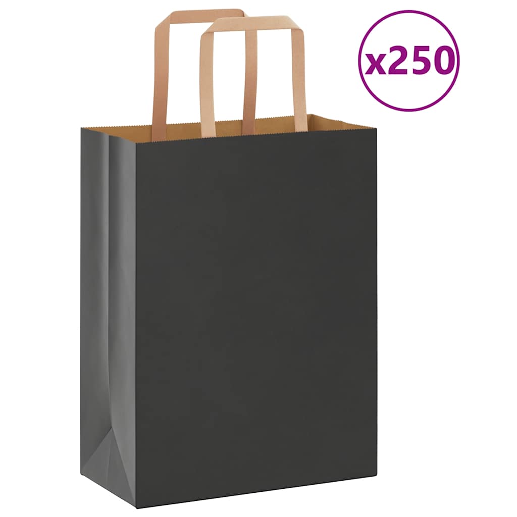 vidaXL Pungi de hârtie 250 buc cu mânere negre 21x11x28 cm