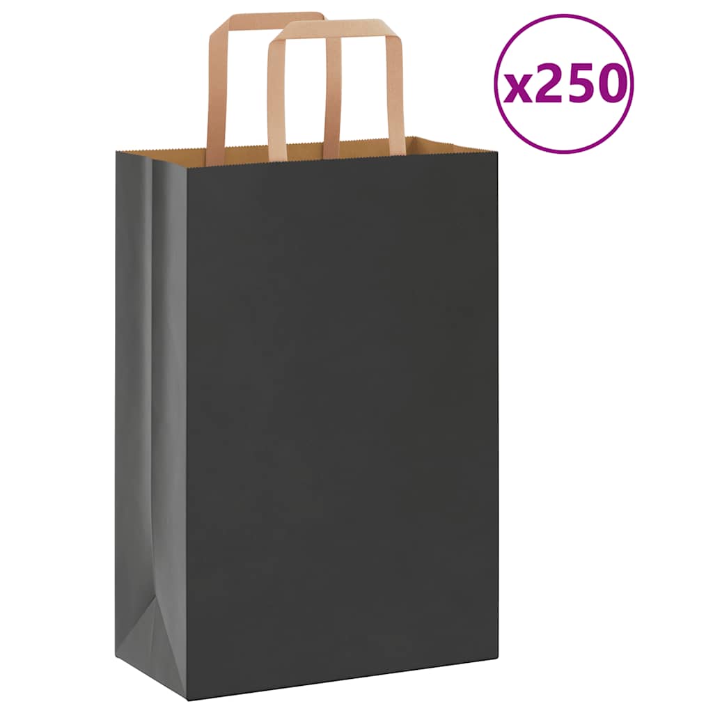 vidaXL Pungi de hârtie 250 buc cu mânere negre 21x11x31 cm