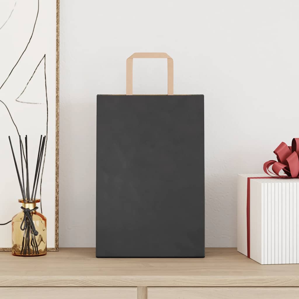 vidaXL Papieren zakken 250 st met hengsels 21x11x31 cm zwart afbeelding