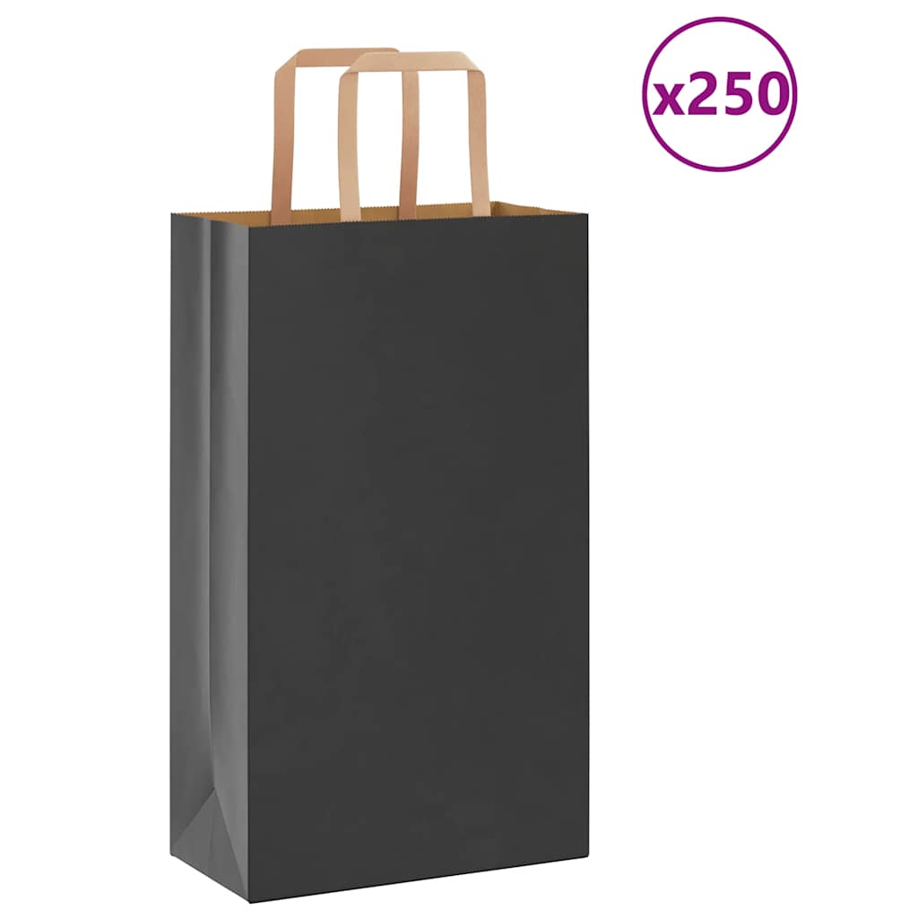 vidaXL Pungi de hârtie 250 buc cu mânere negre 21x11x36 cm