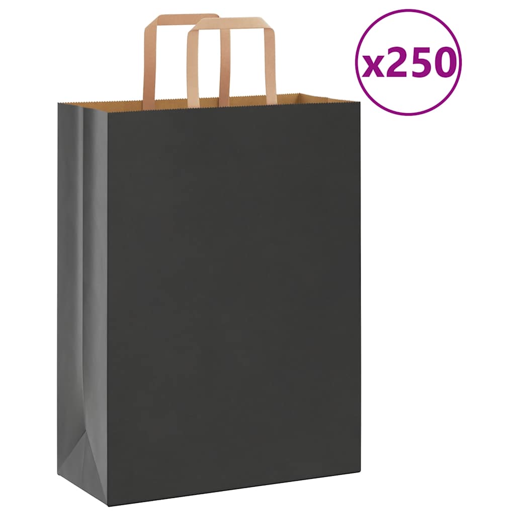 vidaXL Pungi de hârtie 250 buc cu mânere negre 26x12x35 cm