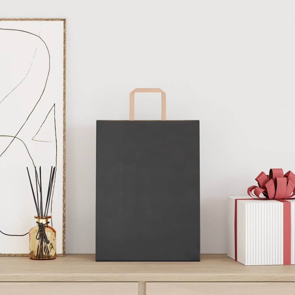 vidaXL Papieren zakken 250 st met hengsels 26x12x35 cm zwart afbeelding