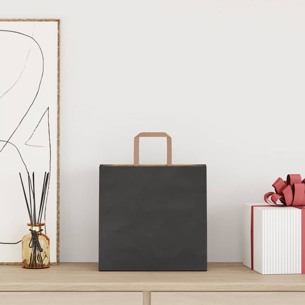 vidaXL Pungi de hârtie 250 buc cu mânere negre 26x17x25 cm