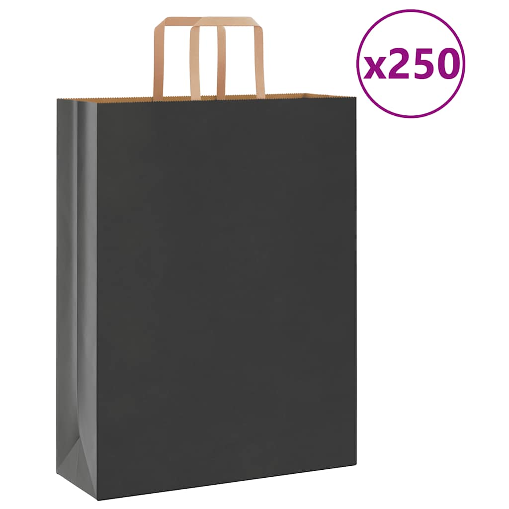 vidaXL Pungi de hârtie 250 buc cu mânere negre 32x12x42 cm