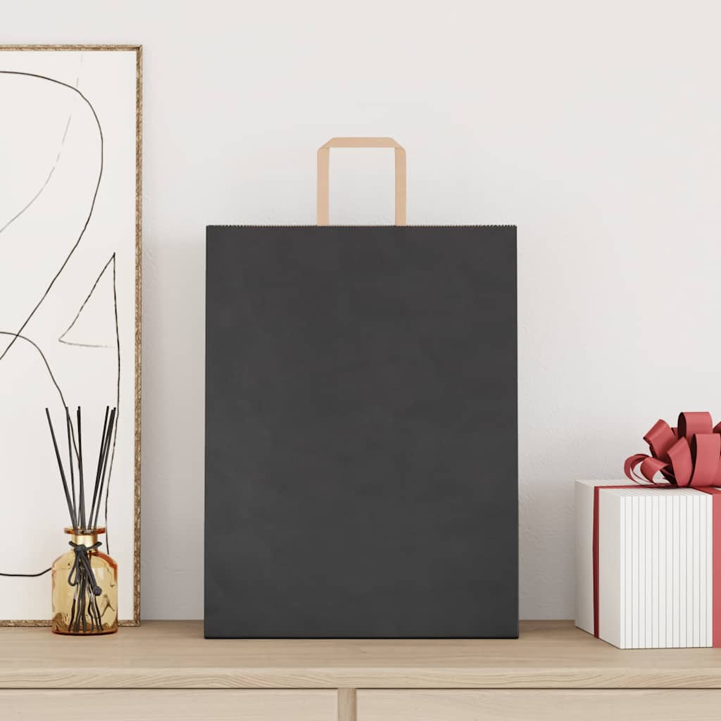 vidaXL Papieren zakken 250 st met hengsels 32x12x42 cm zwart afbeelding