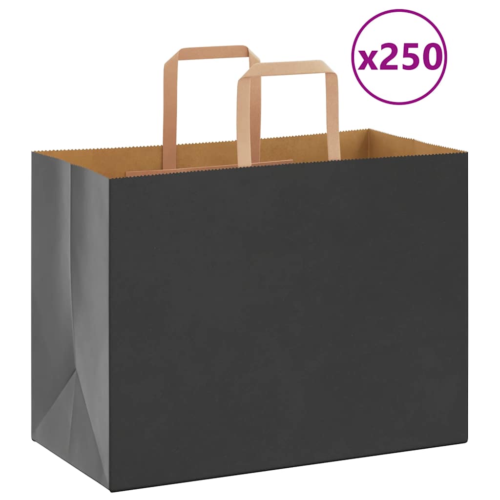 vidaXL Pungi de hârtie 250 buc cu mânere negre 32x17x25 cm