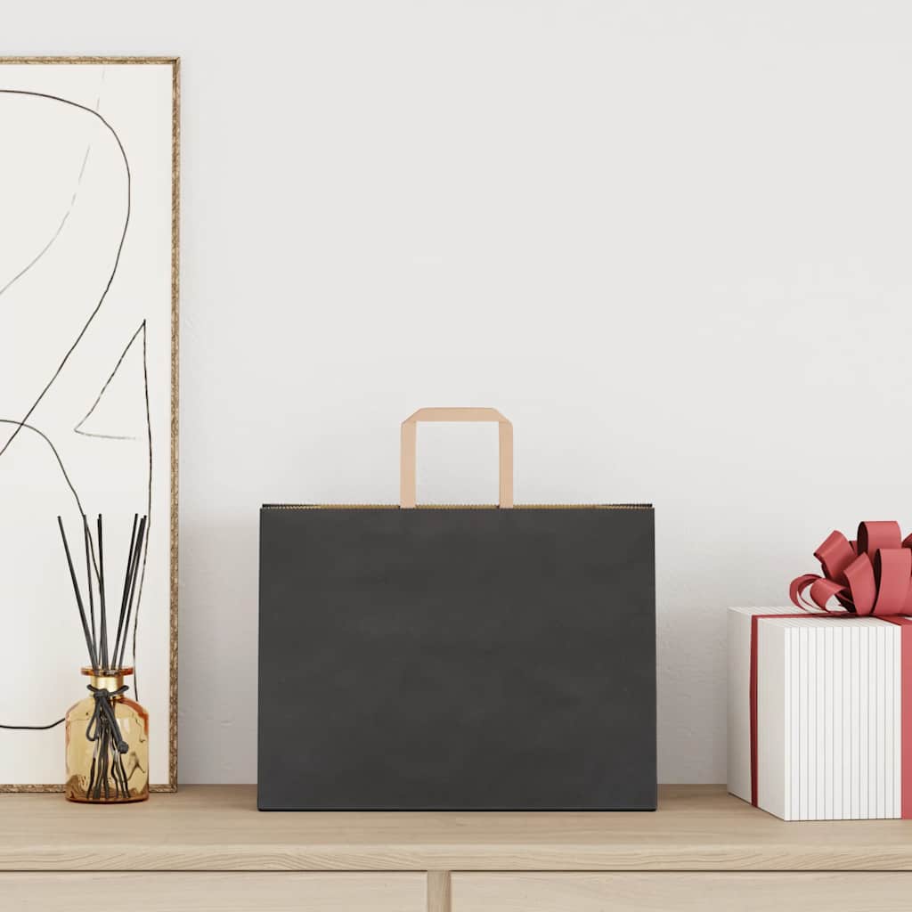 vidaXL Pungi de hârtie 250 buc cu mânere negre 32x17x25 cm
