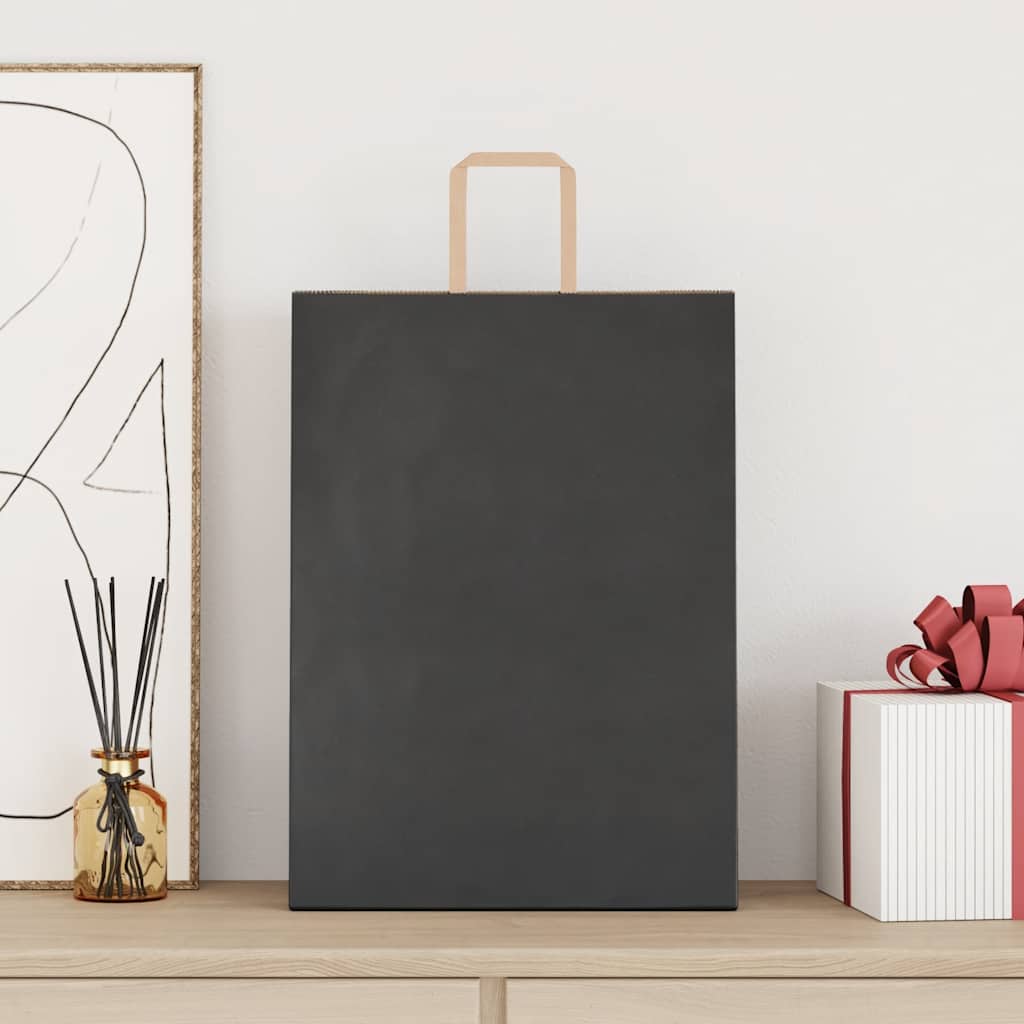 vidaXL Papieren zakken 250 st met hengsels 32x17x44 cm zwart afbeelding