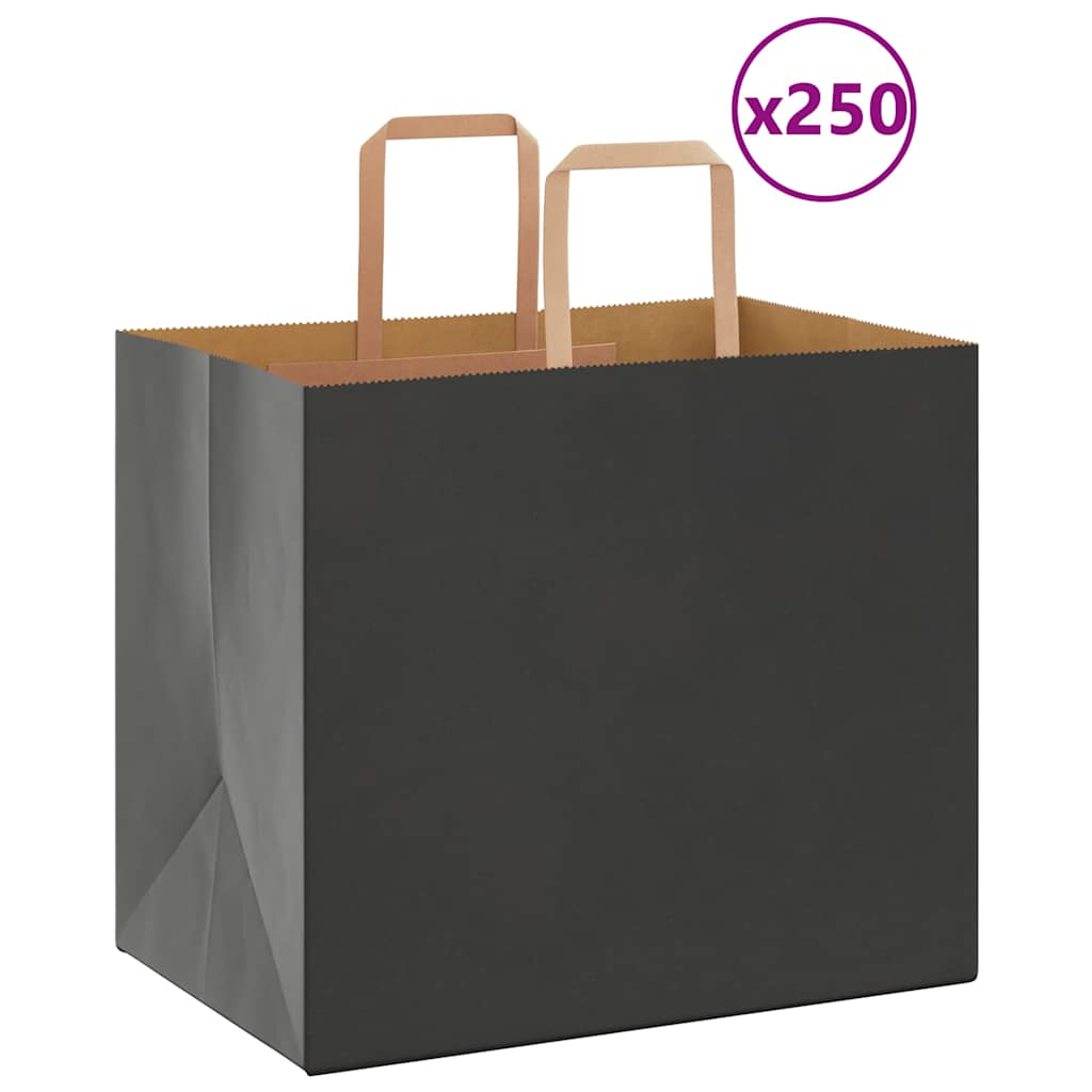 vidaXL Pungi de hârtie 250 buc cu mânere negre 32x22x28 cm