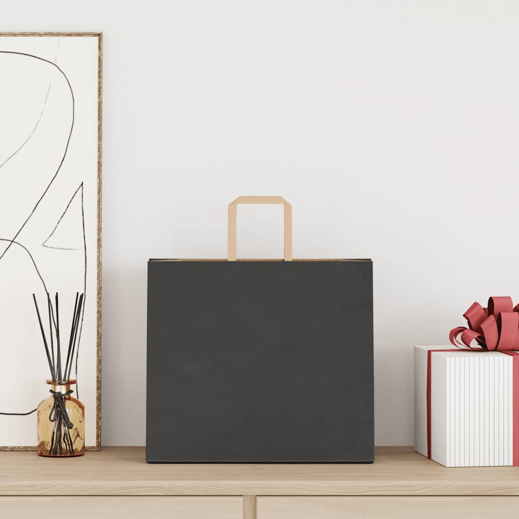 vidaXL Papieren zakken 250 st met hengsels 32x22x28 cm zwart afbeelding