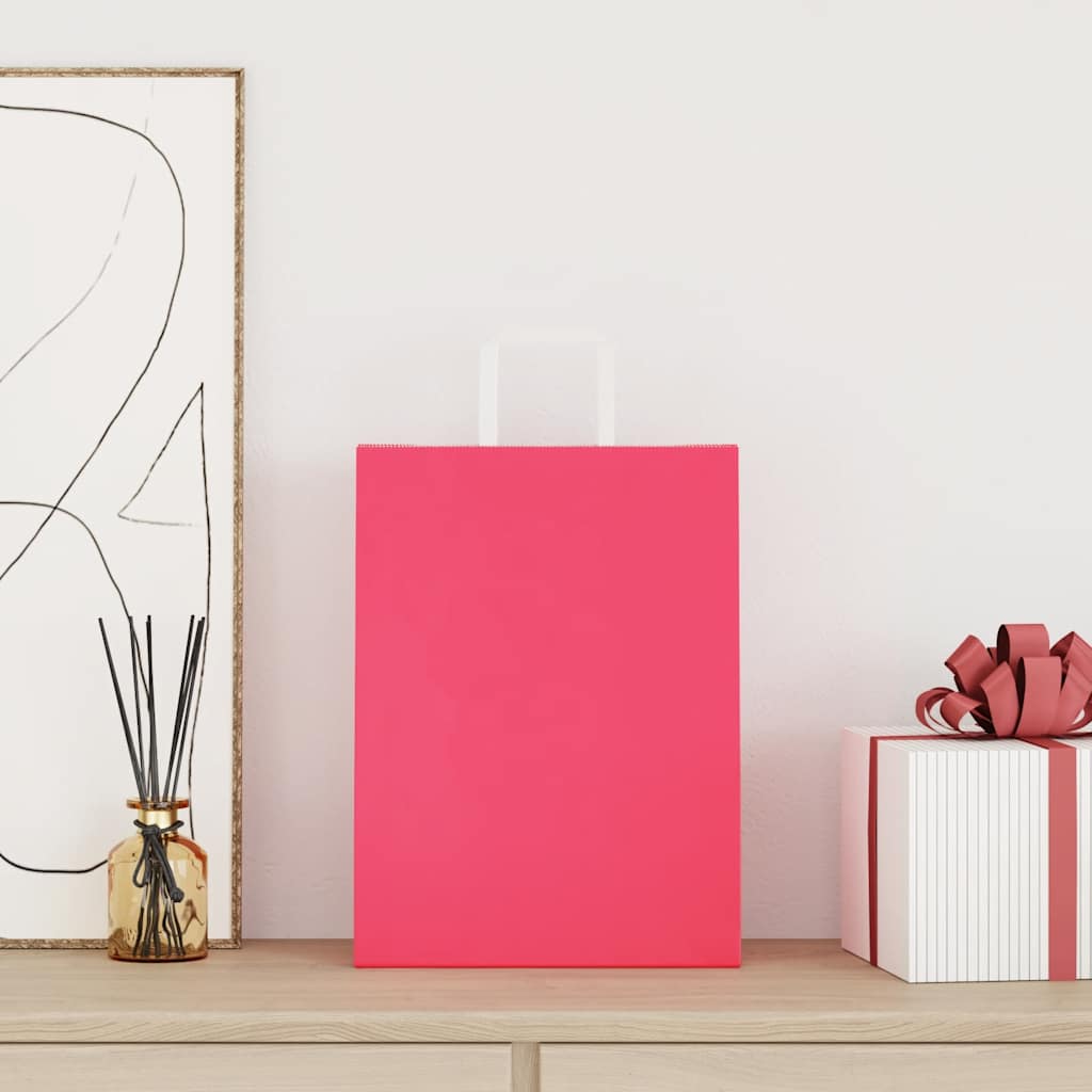 vidaXL Papieren zakken 50 st met hengsels 26x12x35 cm roze afbeelding