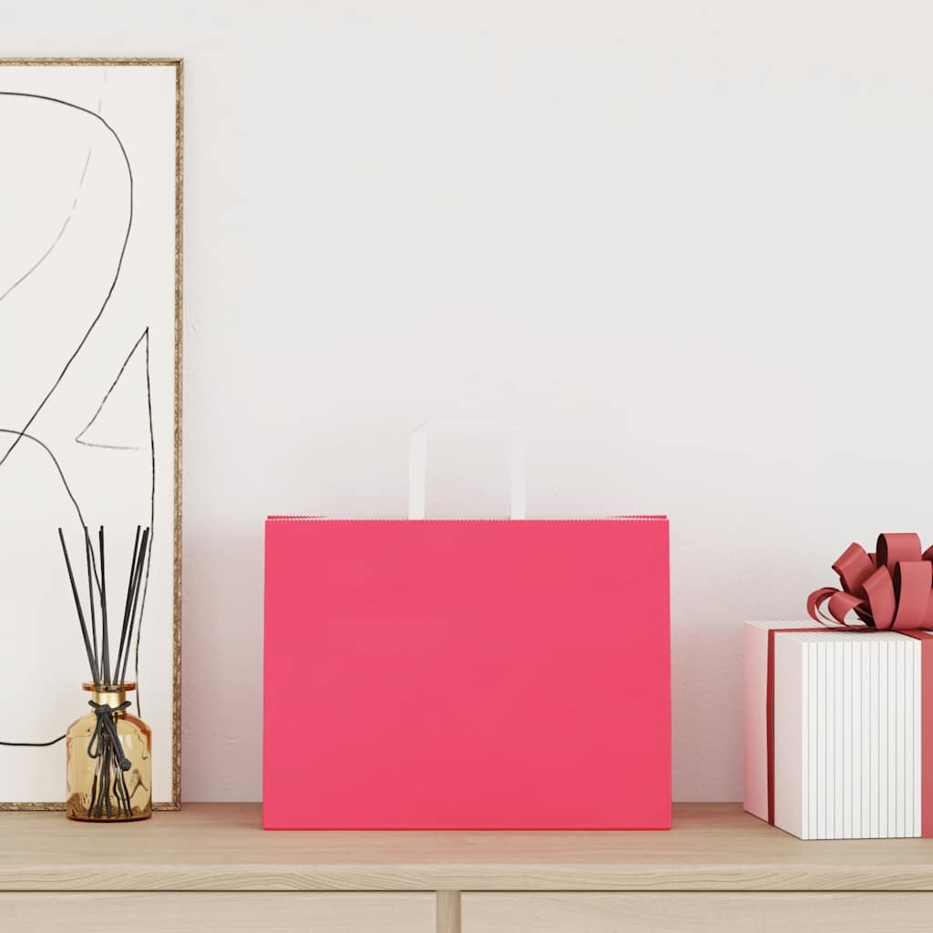 vidaXL Papieren zakken 50 st met hengsels 32x17x25 cm roze afbeelding