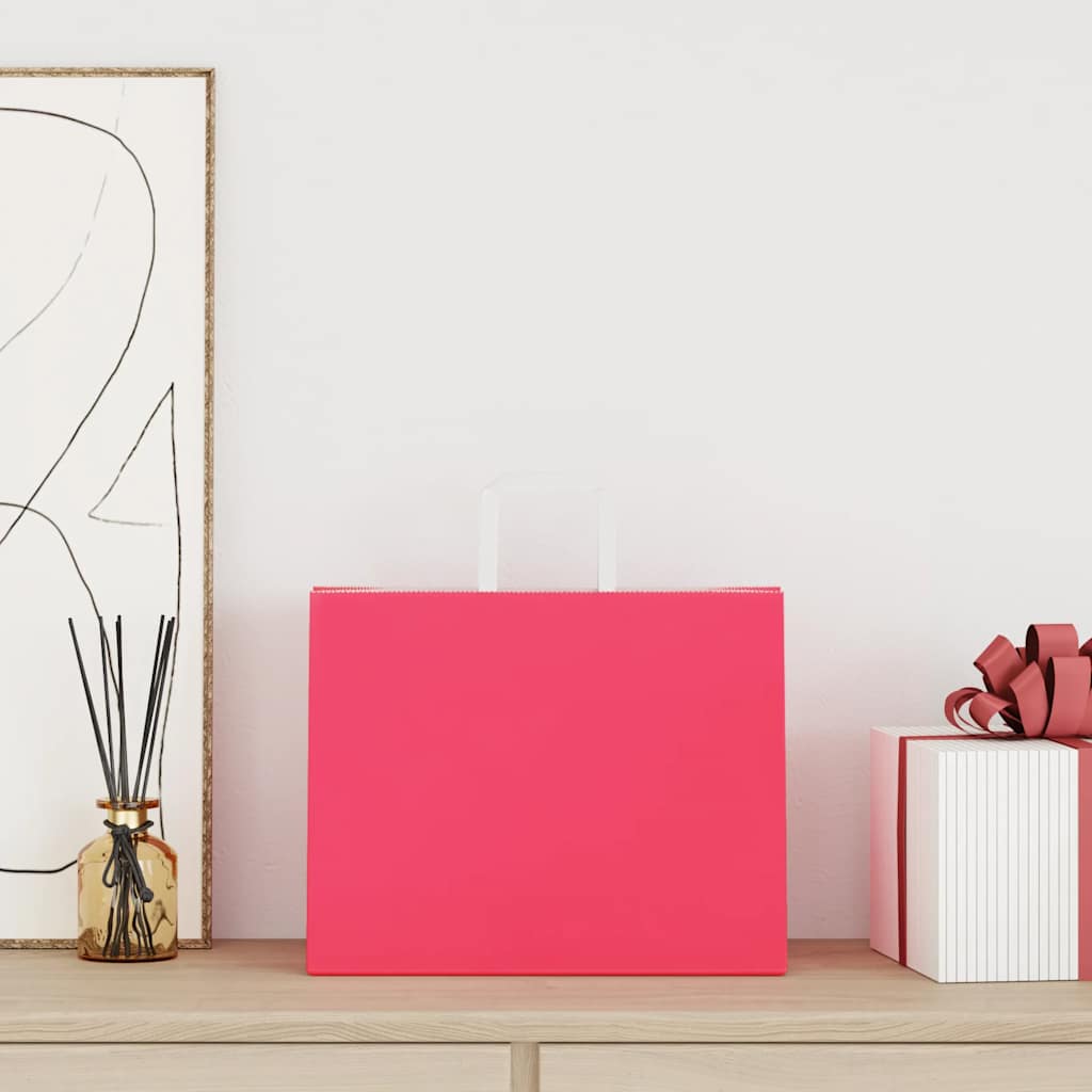 vidaXL Papieren zakken 50 st met hengsels 32x22x24 cm roze afbeelding
