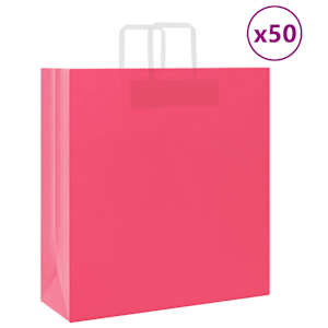 vidaXL paberkotid, 50 tk, k&auml;epidemetega, roosa, 45x17x48 cm