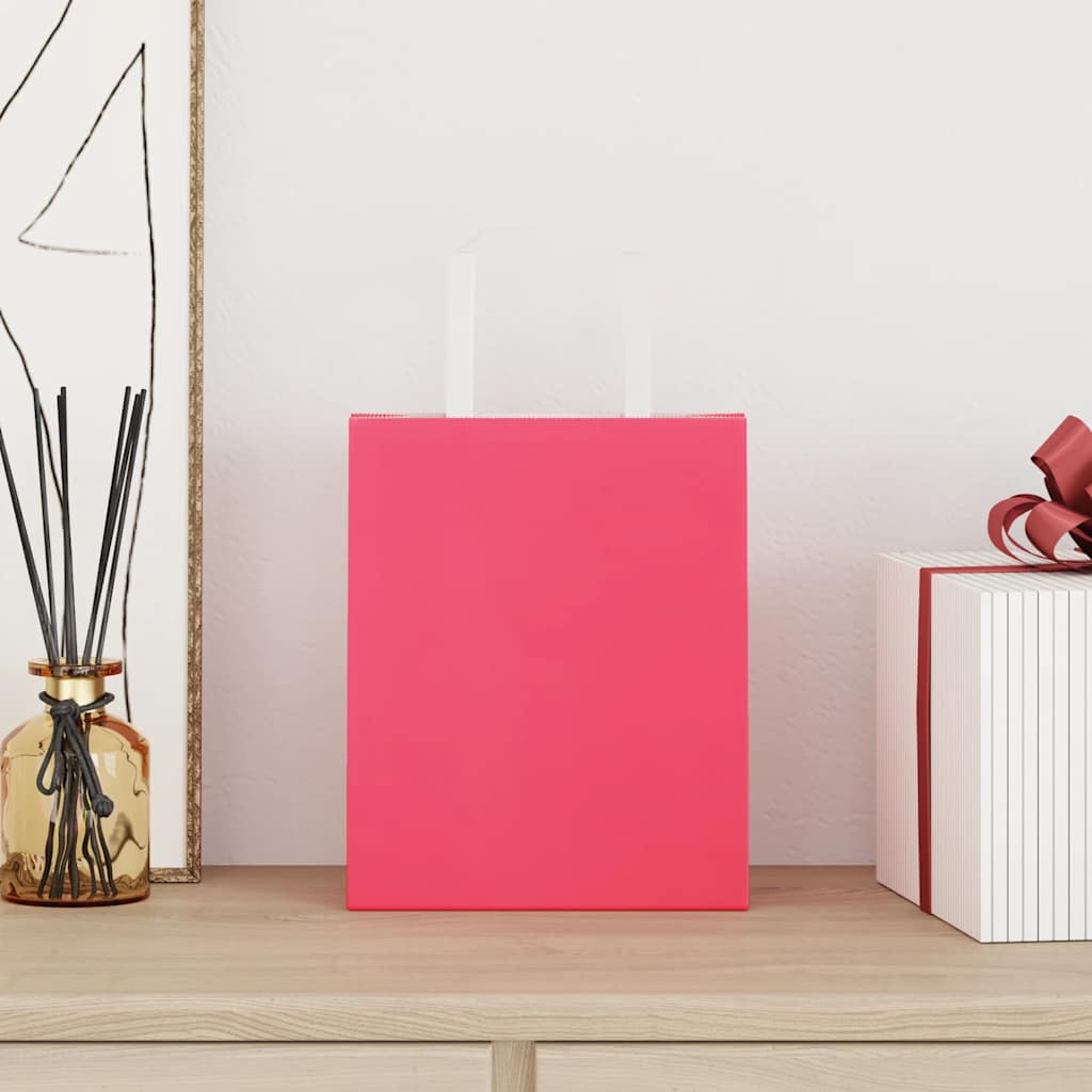 vidaXL Papieren zakken 250 st met hengsels 18x8x22 cm roze afbeelding