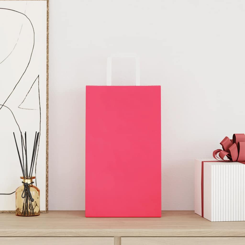 vidaXL Papieren zakken 250 st met hengsels 21x11x36 cm roze afbeelding