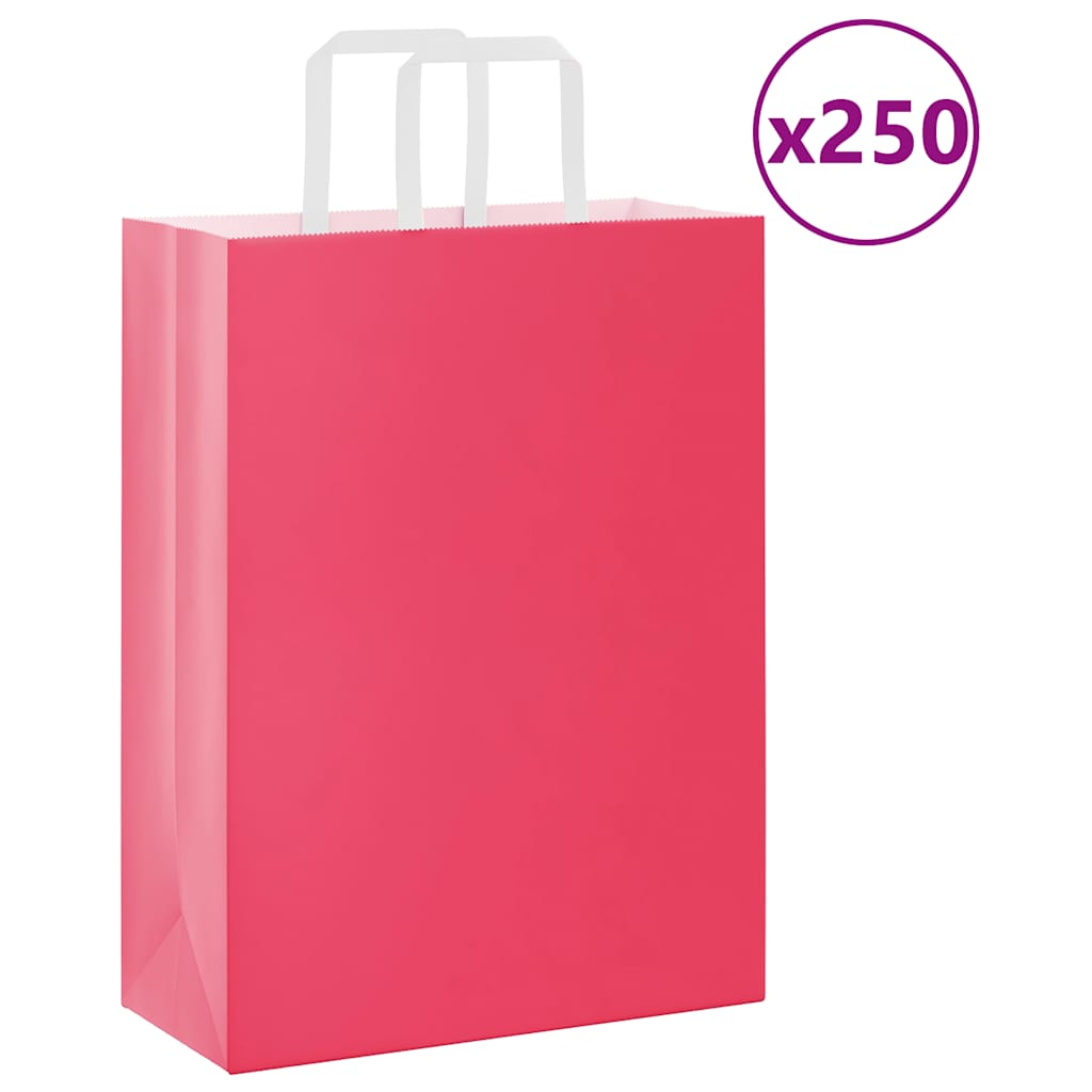 vidaXL Pungi de hârtie 250 buc cu mânere roz 26x12x35 cm