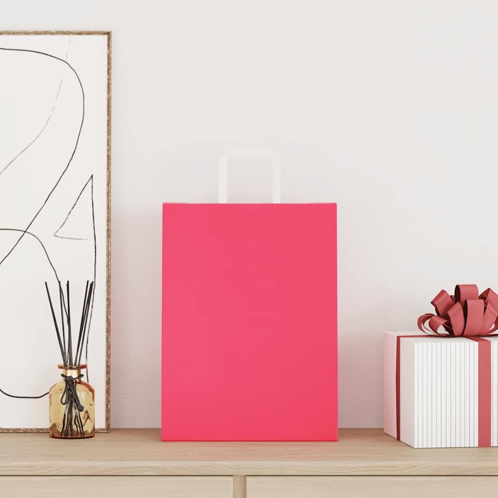 vidaXL Papieren zakken 250 st met hengsels 26x12x35 cm roze afbeelding