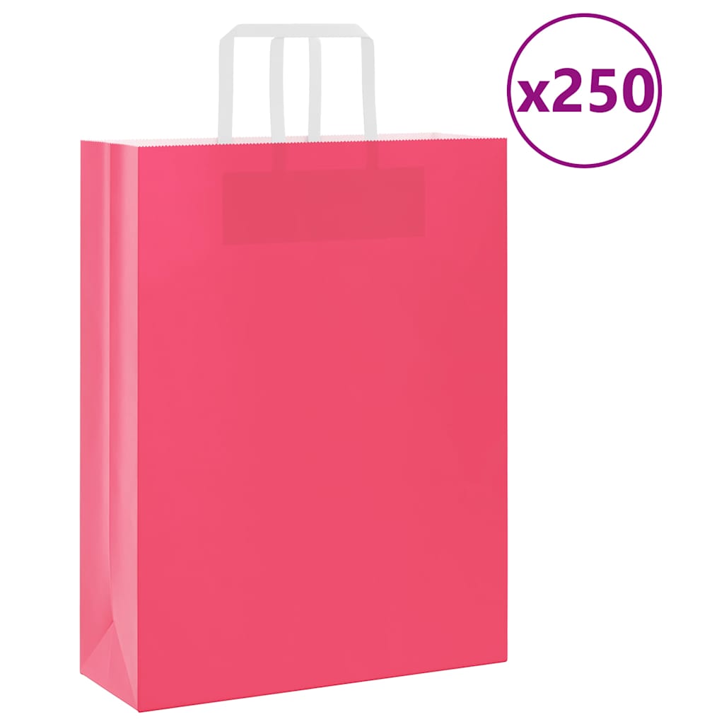 vidaXL Pungi de hârtie 250 buc cu mânere roz 32x12x42 cm