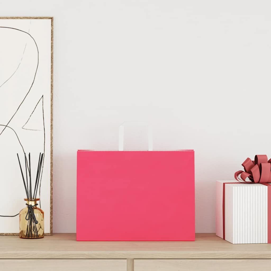 vidaXL Papieren zakken 250 st met hengsels 32x17x25 cm roze afbeelding