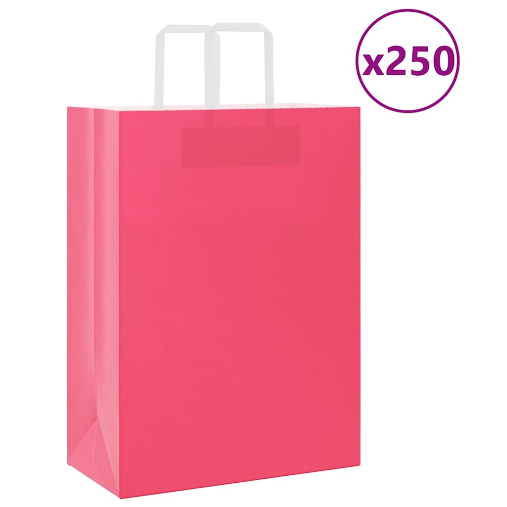 vidaXL Pungi de hârtie 250 buc cu mânere roz 32x17x44 cm