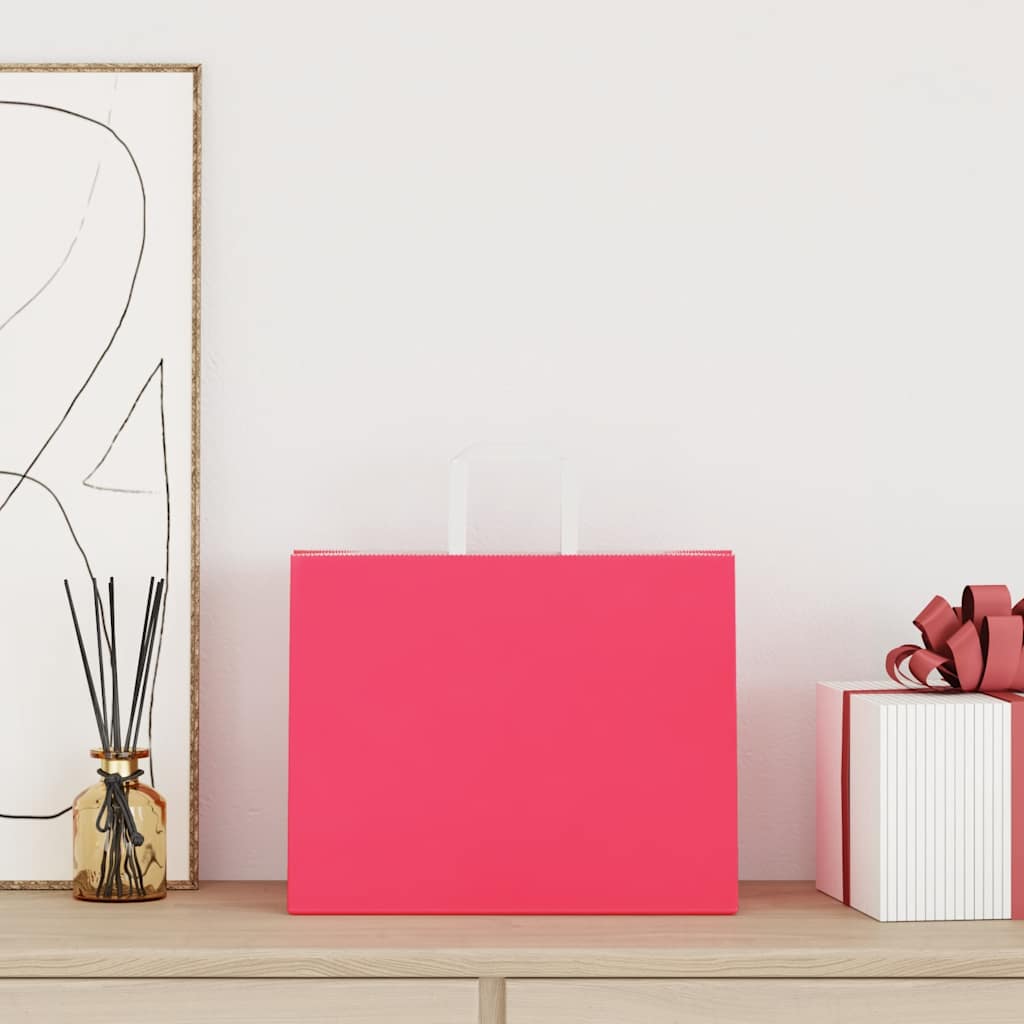 vidaXL Papieren zakken 250 st met hengsels 32x22x24 cm roze afbeelding