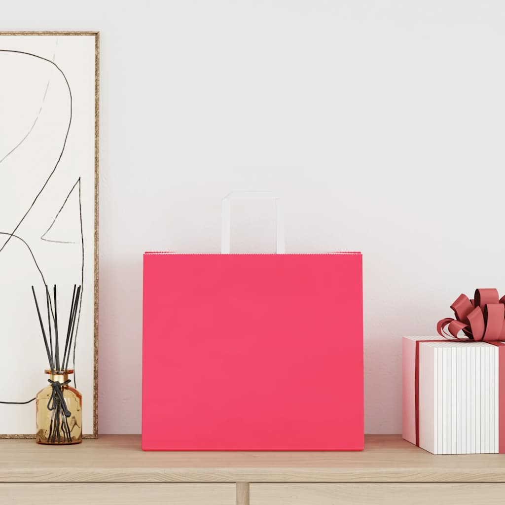 vidaXL Papieren zakken 250 st met hengsels 32x22x28 cm roze afbeelding